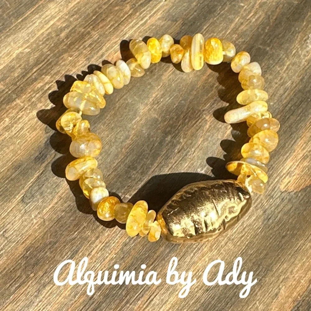 Oversized XL Citrine and Gold SHELL Bracelet